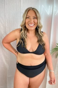 Lola Triangle Top - Black On Black -Swim Wear Shop LolaGingerBlack2