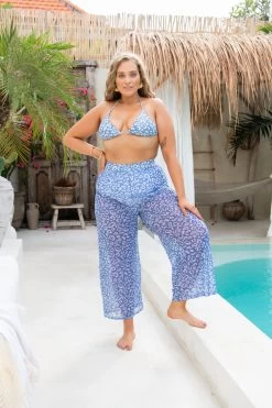 Marina Wide Leg Pants - Denim Leopard -Swim Wear Shop MiaMarinaPants DenimLeopard 1181