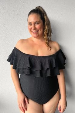 Miranda One Piece - Black Waffle -Swim Wear Shop MirandaBlackWaffle1